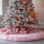AOGU 60 Inch Faux Fur Christmas Tree Skirt Pink Plush Skirt for Merry Christmas Party Christmas Tree Decoration - Image 7
