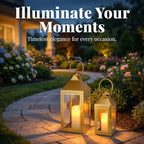 JHY DESIGN Set of 2 Gold Decorative Candle Lanterns 17.5"&13.5" H Metal Hanging Candle Holders for Indoor Outdoor Home Decor Paritie Wedding Ramadan - Image 4