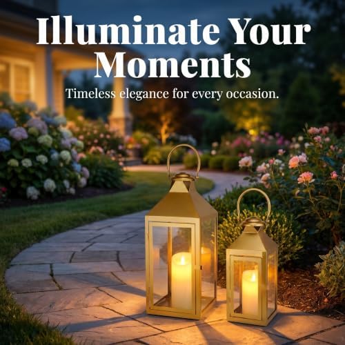 JHY DESIGN Set of 2 Gold Decorative Candle Lanterns 17.5"&13.5" H Metal Hanging Candle Holders for Indoor Outdoor Home Decor Paritie Wedding Ramadan - Image 4