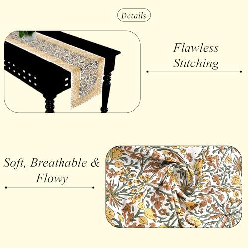 Ridhi Goldenrod Yellow Hand Block Print Cotton Table Runner Garden Farmhouse Buffet Tabletop Cover for Home Kitchen Dining Décor Parties Family Dinners Wedding Thanksgiving Christmas (16X90 Inches) - Image 2