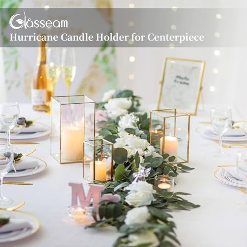 Glasseam Gold Hurricane Candle Holder for Pillar 3Pcs Square Lanterns Decor - Image 3