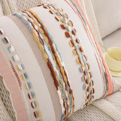 Boho Tufted Throw Pillow Covers 18x18 Set of 2 Orange - Image 5