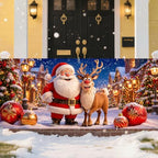 Cute Santa Claus Reindeer Christmas Garage Door Banner 7x16 FT, Large 2-Car Winter Wonderland Outdoor Wall Mural Backdrop, Funny Holiday Hanging Cover Sign Decoration for House Exterior Party - Image 6