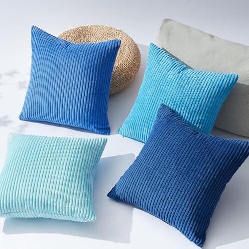 Topfinel Decorative Throw Pillow Covers Cushion Cases, Set of 4 Soft Velvet Modern Double-Sided Designs, Mix and Match for Home Decor, Pillow Inserts Not Included (24x24 inch, Blue) - Image 5