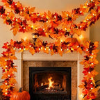 2Pack 9Ft 50 LED Maple Leaf Garland Battery Operated with Timer,8 Modes Waterproof Fall Decorations for Home Fall Garland with Lights for Fall Thanksgiving Table Harvest Home Indoor Decorations by Efunly