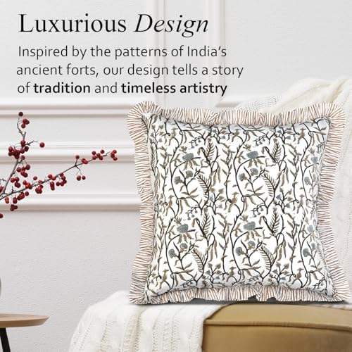 CPC Cocoa Vine Hand Block Print 100% Cotton Ruffle Throw Pillow Cover 24x24 inch with Hidden Zipper Decorative for Couch, Bed, Sofa, Farmhouse, Cottagecore Decor Gift Christmas Fall Thanksgiving - Image 4