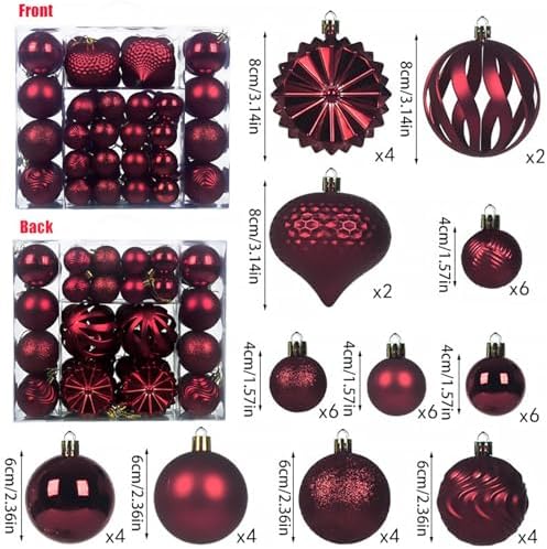 Christmas Tree Balls Ornaments Set, 48 Pcs Shatterproof Plastic Decorative Baubles Shiny Hanging Ball Ornaments for Xmas Tree Holiday Party Wedding Decoration, Wine Red - Image 2
