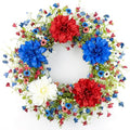 VioletEverGarden 22 Inch 4th of July Wreaths for Front Door Artificial Patriotic Wreath Red White and Blue Wreath with Dahlia for Independence Day Memorial Day Flag Day Decor by ELEGANCEWOVENLIFEEMBELLISHE