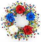 VioletEverGarden 22 Inch 4th of July Wreaths for Front Door Artificial Patriotic Wreath Red White and Blue Wreath with Dahlia for Independence Day Memorial Day Flag Day Decor by ELEGANCEWOVENLIFEEMBELLISHE