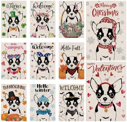 Seasonal Garden Flags Chihuahua Double Sided Flags Set of 11 Holiday Farmhouse Indoor Outdoor Yard Lawn Christmas Gifts Decorations 12.5x18 Inch by GPGHEFlags