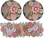Beaded Table Runner Decore 36 inches Long Christmas Flower Design Beaded Table Runners for Halloween, Christmas, Easter Coffee Tropical ,Combo Pack of Runner and 2 Pack Placemats Maroon Multi by byHomeDecorativeProduct