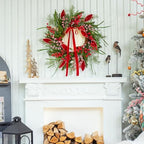 Christmas Wreath with Lights,Outdoor Pre-lit Christmas Wreaths for Front Door-24 Inch Xmas Door Wreath with Pine Needles Pine Cones and Red Berries- Farmhouse Home Christmas Decorations - Image 6