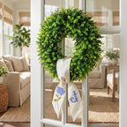 Boxwood Wreath for Front Door Spring Summer Wreaths Farmhouse Door Hanger,Last Name Year Round Porch Decor,20 inch Multi Occasion use Wreath with Personalized Monagram sash Embroidered -(J) - Image 7