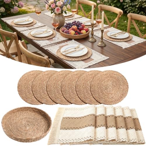6 Set Boho Kitchen Dining Decoration for Table Placemat, Khaki by Gandeer
