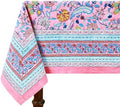 72x135 Inches Rectangle Hand Block Printed Cotton Tablecloth, Pink Blue Floral Table Cloths Washable, Indian Table Linen for Halloween Christmas Outdoor Thanksgiving Gifts Home Decor Dinning Outdoor by HomeSpunCrafts
