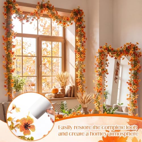 8 Pcs 6 ft Artificial Flowers Wisteria Garland, Orange - Image 6