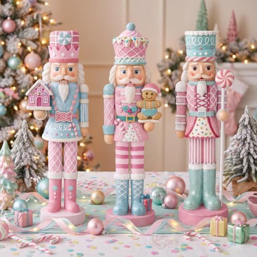 Simgoing 3 Pcs Pastel Christmas Nutcracker Gingerbread Resin Nutcrackers - Image 4