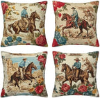 Western Horse Throw Pillow Covers 18 X 18 Inch Set of 4 Decorative Cushion Cover Home Decor for Sofa Chair Couch Bedroom Living Room by Zntuv