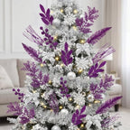 Purple 66 Pcs Christmas Glitter Picks and Sprays, Xmas Artificial Floral Stems Branches Berry Leaf Pine for Tree Topper Wreath Garland Centerpiece Holiday Party Home Decor - Image 3