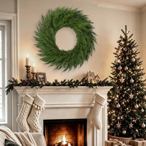 32’’ Large Real Touch Christmas Wreath, Artificial Cedar Wreath for Door - Image 3