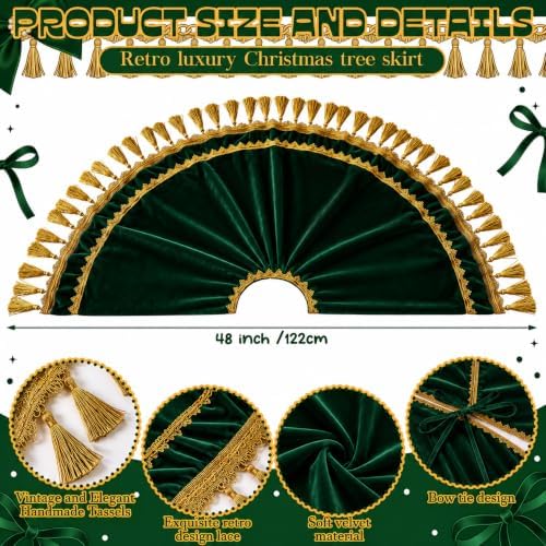 Roowest 48 Inch Green Christmas Tree Skirt Velvet, Round - Image 3