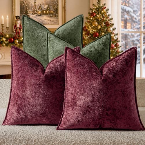 a moment Throw Pillow Covers 26X26 Inch 4 Packs,Soft Velvet Decorative Pillow Cases with 3D Ice Flower,Texture Modern Accent Cushion Covers for Sofa Couch Home Decor Classic Christmas by amoment