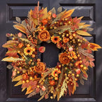Fall Wreath for Front Door 26 Inch, Autumn Harvest Wreath Sunflowers Roses Acorns Berries, Thanksgiving Halloween Farmhouse Rustic Grapevine Twig Decor by Koimiao