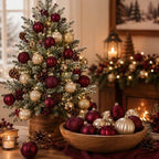 Lunmon 64 Pcs Burgundy and Gold Christmas Ball Ornament 1.57/1.97/2.36 Inch - Image 2