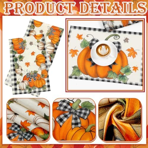 Newtay 13 Pcs Fall Pumpkin Table Runner Placemat and Dining Chair Cover Set - Image 4