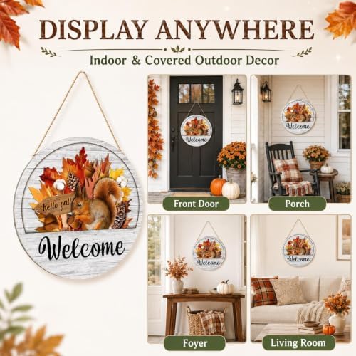 16/14/12PCS Welcome Sign for Front Door Interchangeable Every Season Halloween Christmas with Holiday 12 Inch Wooden Holiday Door Sign Wreaths Seasonal Porch Decor Gift(Set C) - Image 5
