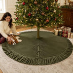 72 Inch Velvet Christmas Vintage Tree Skirt, Olive Green - Image 3
