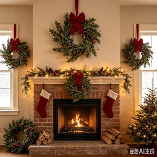 6 Pcs Small 4th of July Hanging Wreaths for Cabinets Patriotic Mini Candle Ring Wreath with Red White Blue Flowers Artificial Independence Day Wreath for Front Door (4, Mini Red Berries) - Image 3