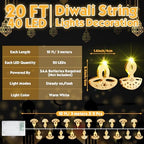 Glooglitter 20 ft 40 LED Diwali Diya String Lights, Warm White, 2 Styles - Image 2