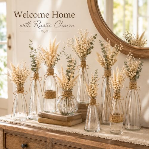 Glass Bud Vases Set of 10 for Flowers, Clear Small Vases with Jute Rope - Image 6