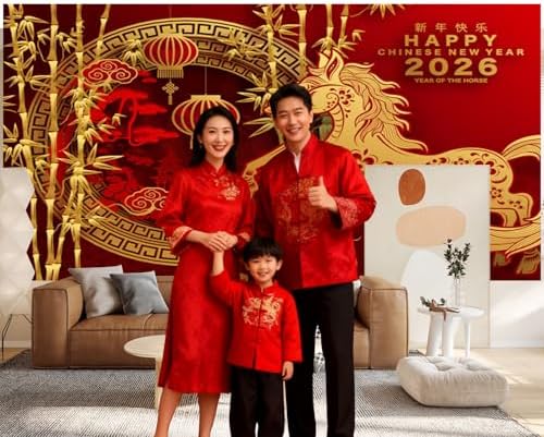 2026 Chinese Lunar New Year Backdrop 10x8ft Red Year of The Horse Lunar New Year Photography Background for Family Yard Outdoor Party Banner Decoration - Image 6