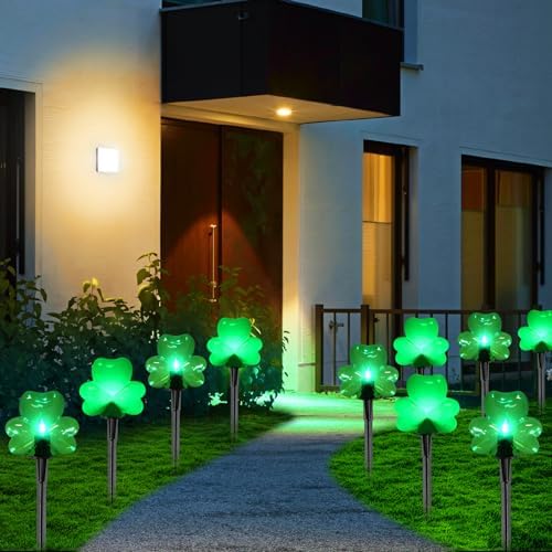 2*4 Pack LED St. Patricks Shamrock Pathway Lights for St. Patricks Day Decorations, Green Lucky Clover Pathway Stake Lights Outdoor Waterproof, UL Certified for Lawn Yard Walkway Irish Decor, Plug In - Image 5