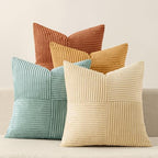 MIULEE Fall Boho Farmhouse Decorative Throw Pillow Covers 18x18 Inch 4 Packs Soft Vintage Pillow Cases Modern Corduroy Patchwork Cushion Covers for Couch Sofa Bed Home Decor, Teal-Rust by MIULEE