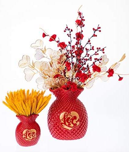 Money Bag Ceramic Vase l Lunar New Year Decoration l TET Decoration l Lunar New Year Decoration l TET Photo Props l Decorative Vases for TET (Red (4.5"x 3"x 6”)) (Tet1960rd) - Image 4
