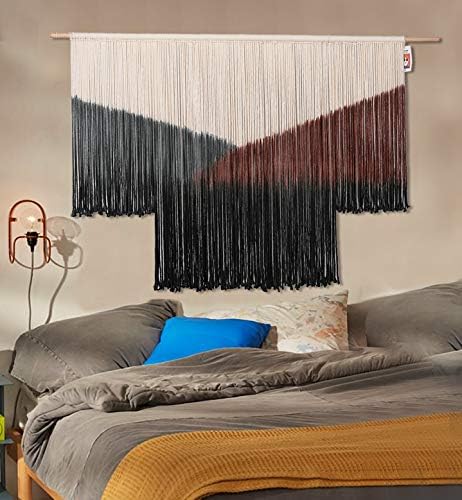 Macrame Wall Hanging Large Black Tie Dye Geometric Wall Art Yarn 57"W*35"L - Image 5