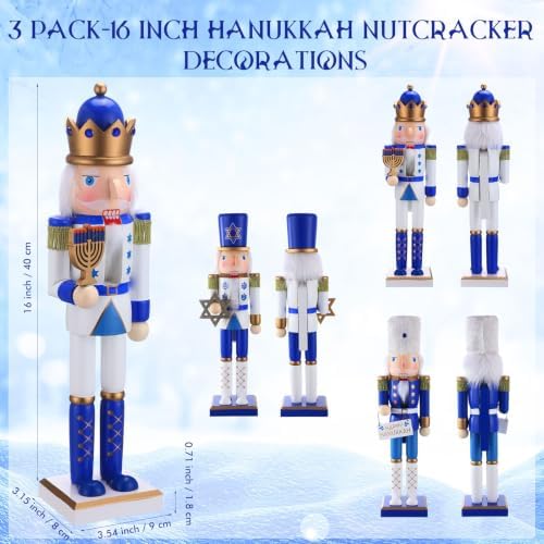 Blosssound 3 Pack 16" Hanukkah Nutcracker Decorations Wooden Jewish Decor - Image 2