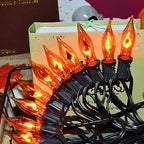 27.8Ft Orange Halloween Lights - Flickering Flame String Lights Orange Flickering String Lights with 25 +4 Pack C18 Flame Light Bulbs for Fall Halloween Decorations Indoor Outdoor Home Party Mantel - Image 3
