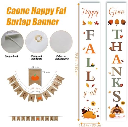 Fall Decor Set 5 Pack 5.9Ft Artificial Fall Maple Leaves Garland - 70pcs with Mini Pumpkins kit, Happy Fall Porch Banner Welcome Signs Autumn Decor for Thanksgiving Home & Fall Decorations - Image 5
