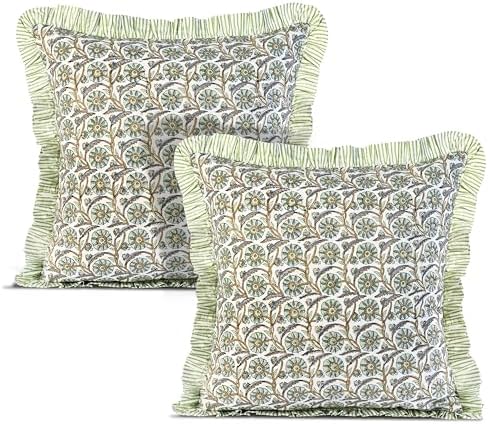 Ridhi Bloom Bubbles Floral Block Print Throw Pillow Covers 24x24 Inch by Ridhi