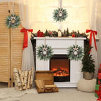8 PCS Christmas Mini Cabinet Wreaths for Kitchen with Burlap Ribbon Norfolk Snowy Pine Needles Garland Pinecones Artificial Cedar Wreaths for Xmas Front Door Window Home Table Pillar Chair Wall Decor - Image 6