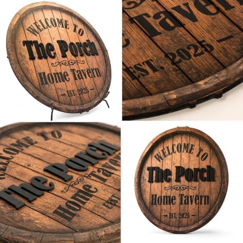 Personalized Family Name Sign, Custom Faux Whiskey Barrel Wall Decor, "Home Tavern" Bar Plaque, Flat MDF Board with Realistic 3D Print (Not Real Wood or Metal), Rustic Man Cave Art - Image 3