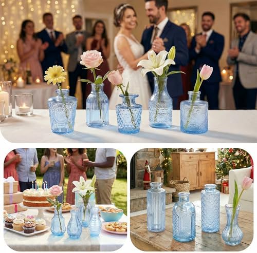 Glass Bud Vases in Bulk Small Mini Blue Vase for Flowers 40pc - Image 3