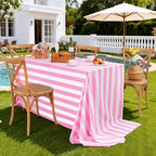 Fanqisi 2 Packs Pink and White Striped Table Cloth 57 x 84 Inches Rectangle Waterproof Tablecloths Romantic Valentines Tablecloth for Wedding Birthday Outdoor Picnic Party Decoration - Image 6