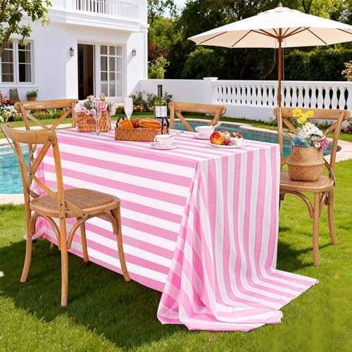 Fanqisi 2 Packs Pink and White Striped Table Cloth 57 x 84 Inches Rectangle Waterproof Tablecloths Romantic Valentines Tablecloth for Wedding Birthday Outdoor Picnic Party Decoration - Image 6