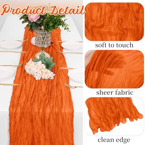 16 Pack Orange Cheesecloth Table Runners 20x120 Inch Gauze Table Runner 10FT Easter Cheese Cloth Table Runner Rustic Sheer Runner for Wedding Baby Shower Birthday Party Table Decor - Image 3