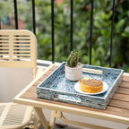 PEMAR Mother of Pearl Square Tray 12x12, Smoky Blue Herringbone Tray - Image 5